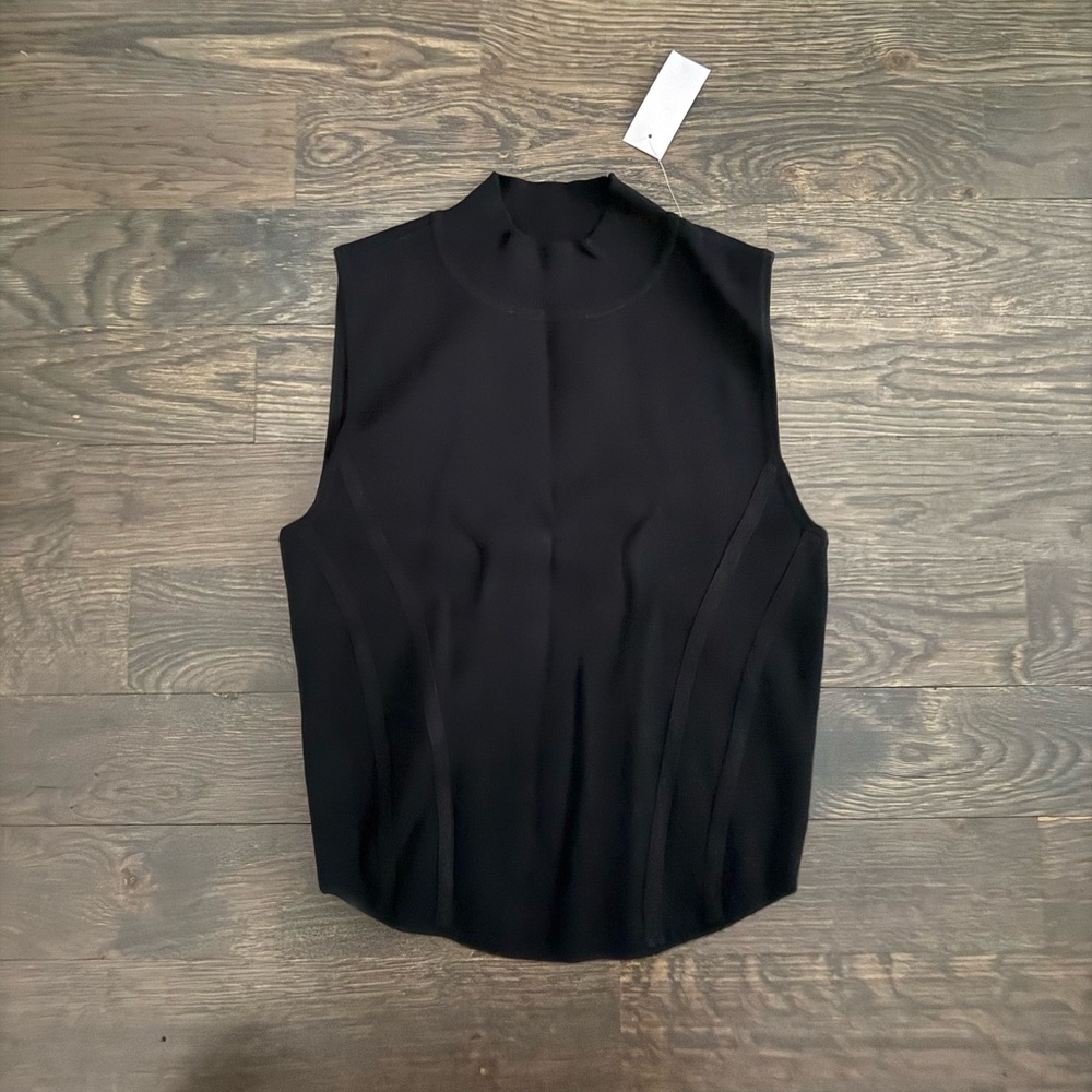 NWT Lou & Grey Black Sleeveless Top with Mandarin Collar